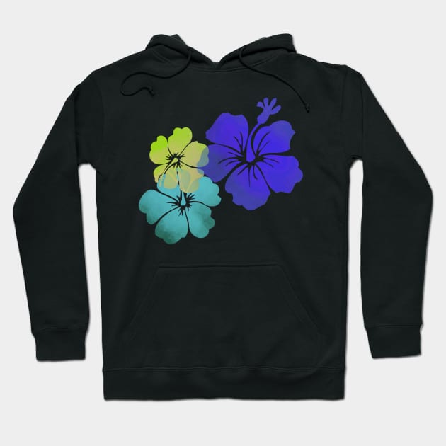 Aloha Hibiscus, digital watercolor, purple, aqua, lime Hoodie by PixDezines